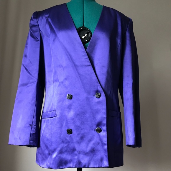 SOLD purple satin vintage boyfriend blazor - Picture 3 of 7